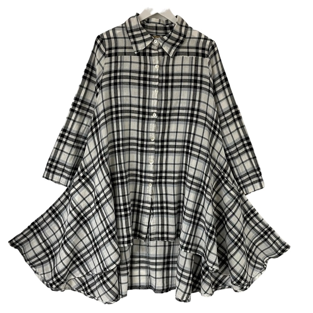 TULIP Alexandria Tunic Shirt Plaid Buttoned Front Pockets Cotton Medium